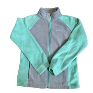 Columbia Fleece Jacket Kids 14/16 Mint Gray Full Zip Outdoor Cozy Lightweight